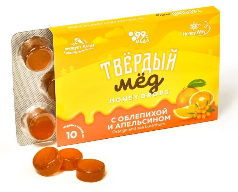 Твердый мед 30гр облепиха/апельсин 10шт