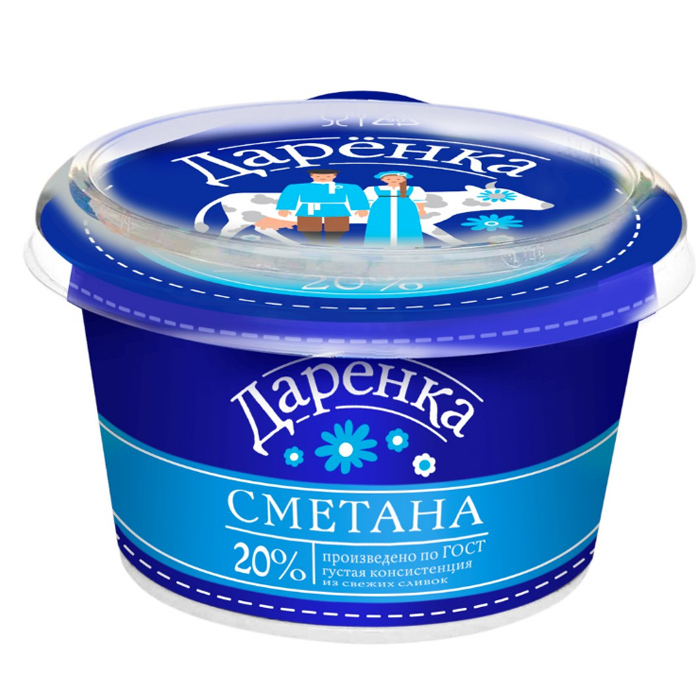 Сметана Даренка 200гр 20% пл/ст (БЗМЖ)