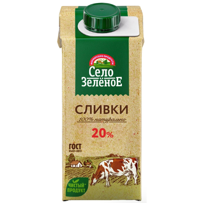 Сливки Село зеленое 20% 200гр ТВА