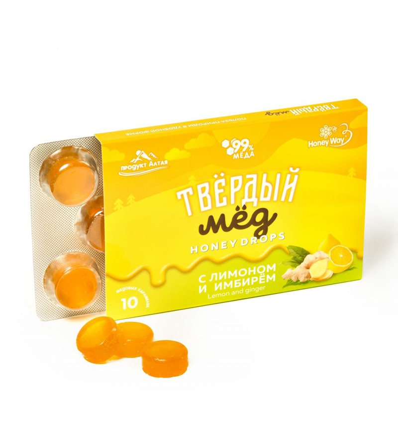 Твердый мед 30гр лимон/имбирь 10шт Honey