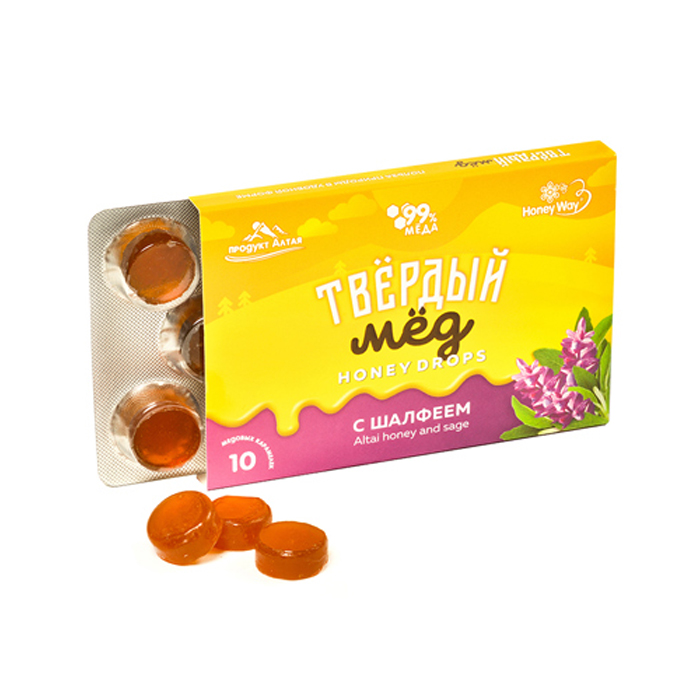 Твердый мед 30гр шалфей 10шт HoneyWay