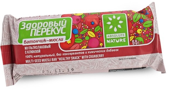 Батончик Здоровый перекус 55гр клюква
